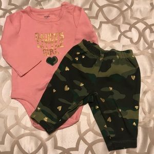 Carter’s Blush Onesie and Camo Pant Set